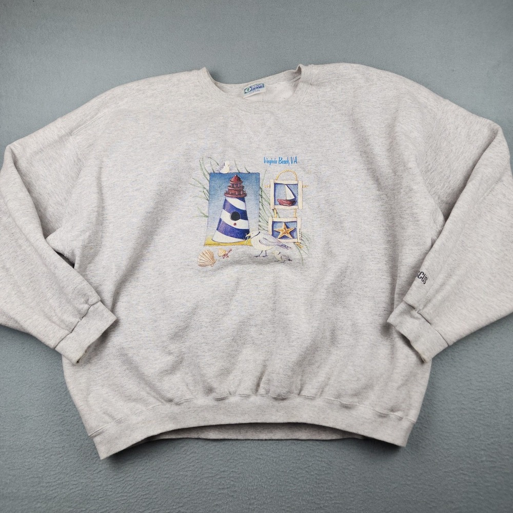 Vintage Discus Athletic Sweatshirt Mens 2XL Gray Virginia Beach Lighthouse USA